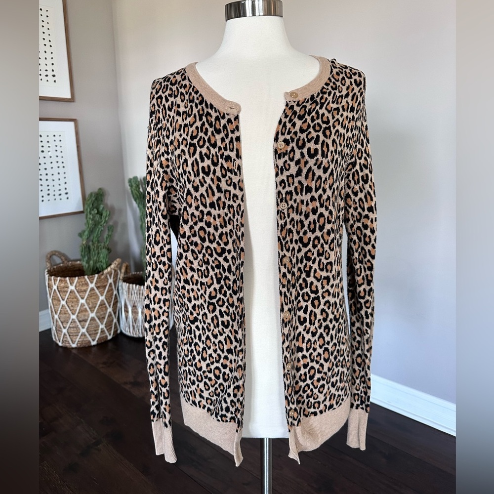 Merona 🎯 Target Cotton Button-Up Cardigan Sweater Leopard Animal Print XL EUC